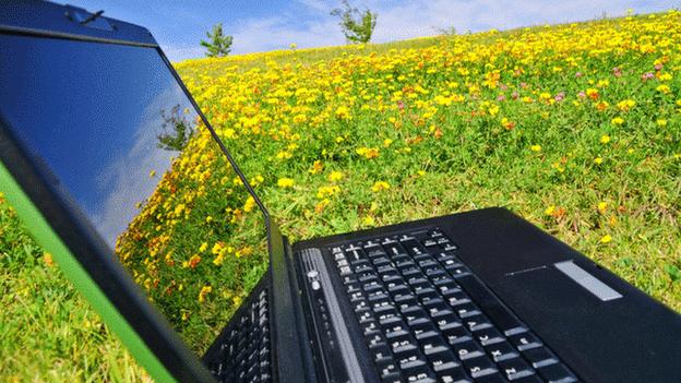 Laptop in a field