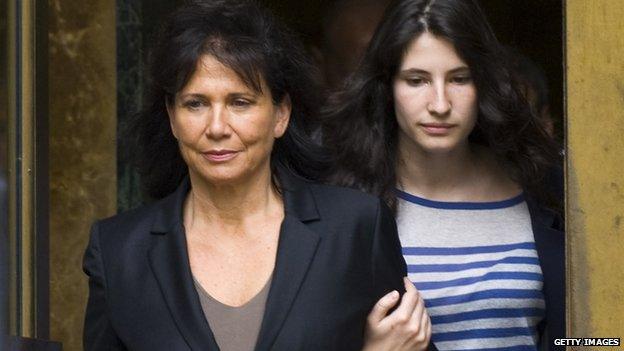 File photo: Anne Sinclair and daughter Camille leave a New York court on 19 May 2011