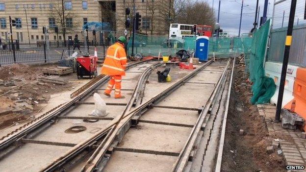 Tram line work in Wolverhampton