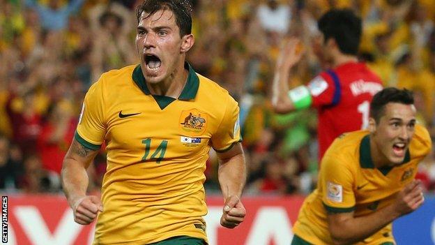 James Troisi of Australia celebrates the winning goal