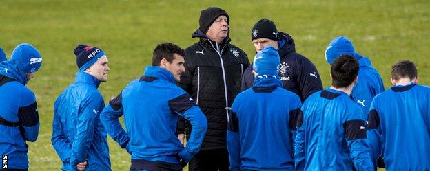 Rangers caretaker manager Kenny McDowall takes training