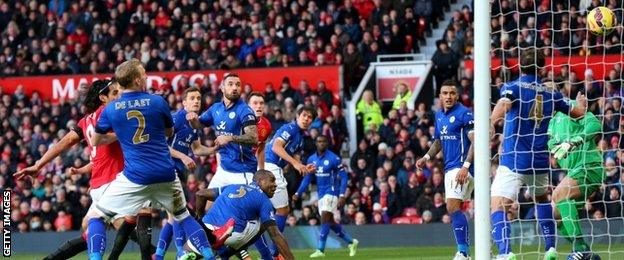 Wes Morgan's own goal puts Manchester United 3-0 up