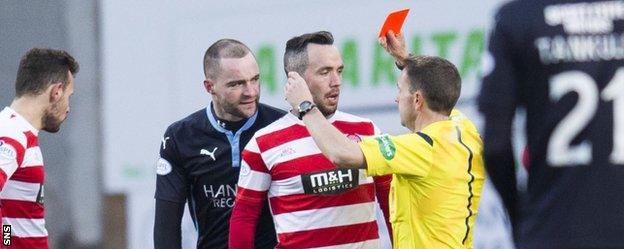 Dougie Imrie is sent off by referee Crawford Allan