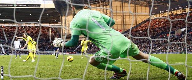 Harry Kane scores past Ben Foster from the penalty spot