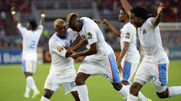 DR Congo celebrate scoring against Congo