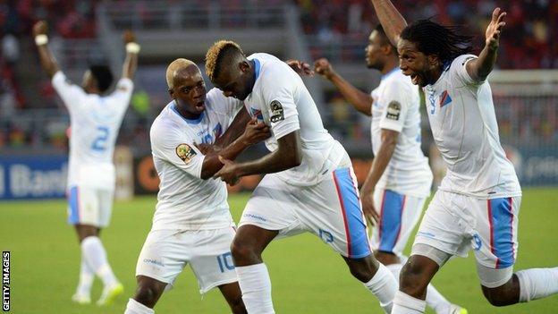 DR Congo celebrate scoring against Congo