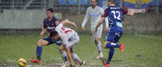 Near waterlogged pitch at Eibar