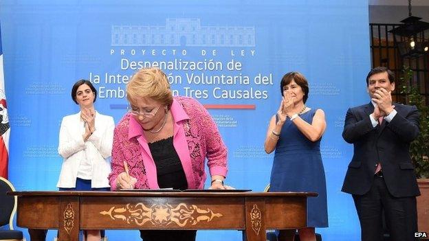 President Bachelet signs bill proposing the end of a total ban on abortions