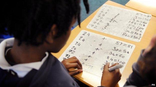 Primary school pupil doing maths