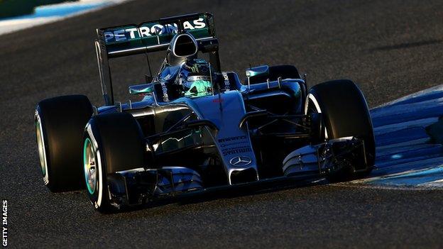 Nico Rosberg in the new 2015 Mercedes at pre-season testing in Spain