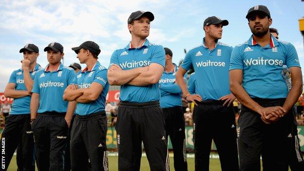 England cricket team watch the presentations after losing to Australia in the final of the ODI Tri-series