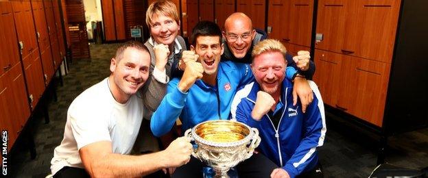 Novak Djokovic with his team