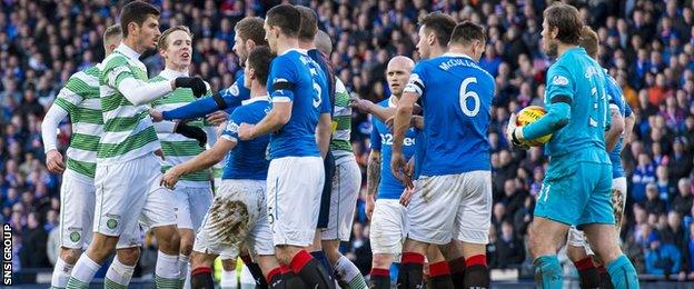 Tempers flared briefly at the end of a largely tame match at Hampden