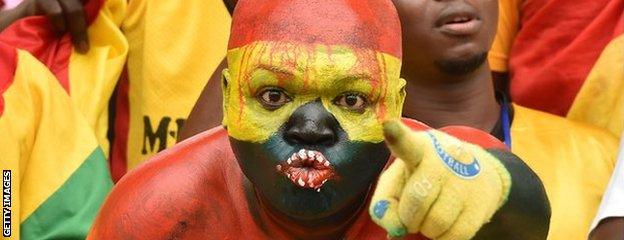 A Ghana fan makes his point during his side's 3-0 win over Guinea