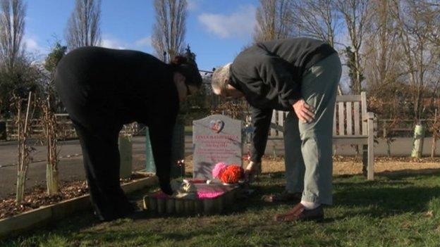 Jade Beadle at Tanya's grave