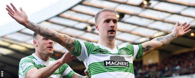 Leigh Griffiths celebrates his goal against Rangers