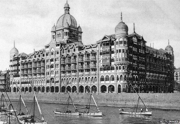 A view of the Taj Mahal Palace Hotel in Mumbai circa 1920