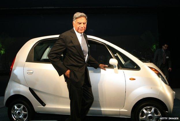 Ratan Tata with the Nano, the world's cheapest car