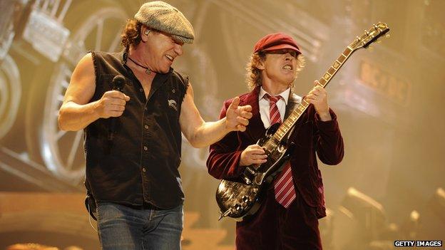 AC/DC perform during Black Ice Tour Opener on October 28, 2008 in Wilkes-Barre, Pennsylvani