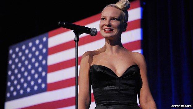 Sia Furler finishes performance at Democratic National Committee LGBT Gala at Gotham Hall, New York. 17 June 2014