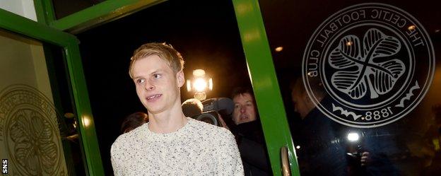 Gary Mackay-Steven arrives at Celtic Park