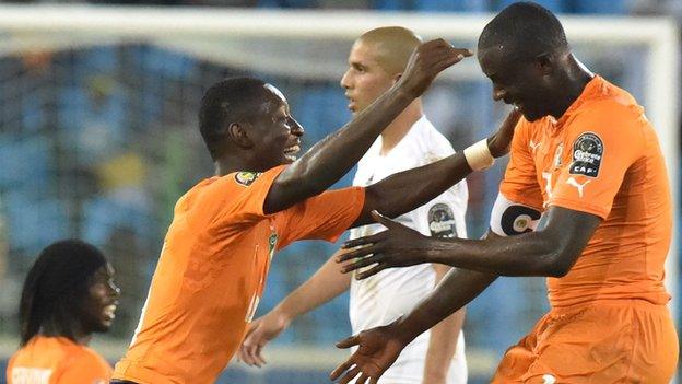 Ivory Coast's Max Gradel and Yaya Toure