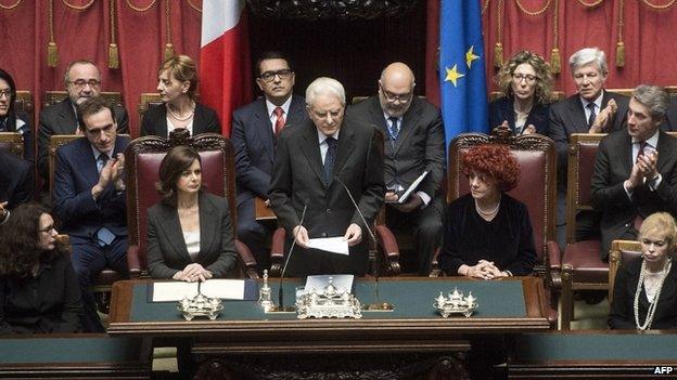 Sergio Mattarella makes his first speech as President before the Parliament in Rome, February 3, 2015