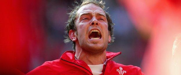 Wales lock Alun Wyn Jones sings the national anthem during the 2012 Six Nations match against Italy at the Millenium Stadium