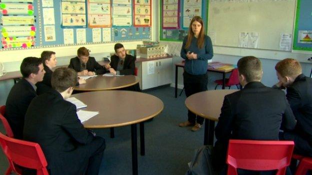 Teacher in classroom with pupils