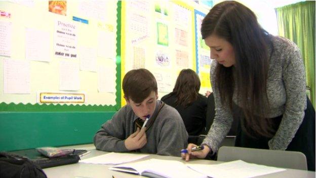 Young teacher helping pupil