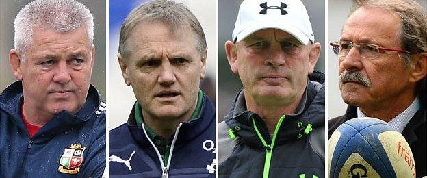 Wales coach Warren Gatland, Ireland coach Joe Schmidt, Scotland coach Vern Cotter and Italy coach Jacques Brunel