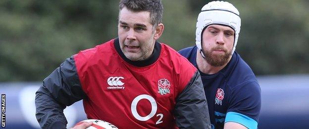 Nick Easter and Dave Attwood pictured during England training on Tuesday