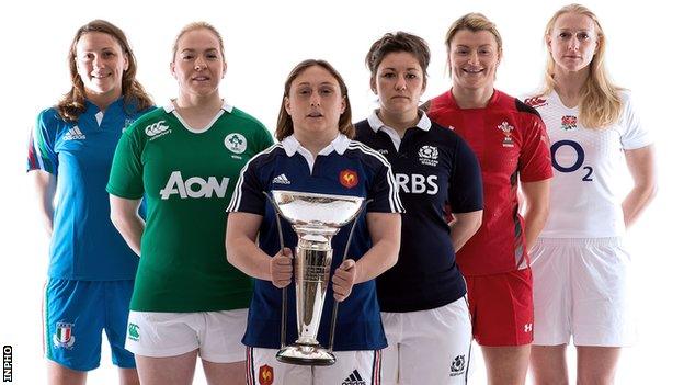 Six Nations women's captains Silvia Gaudino (Italy), Niamh Briggs (Ireland), Gayle Mignot (France), Tracy Balmer (Scotland), Rachel Taylor (Wales) and Tamara Taylor (England)