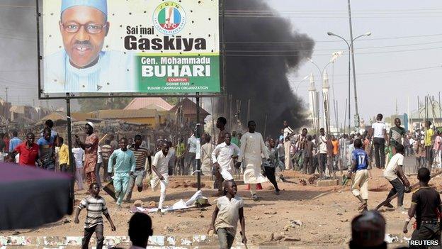 Protesters in the northern state of Gombe protest ahead of a visit by President Jonathan