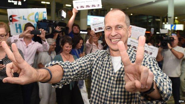 Mr Greste at Brisbane airport