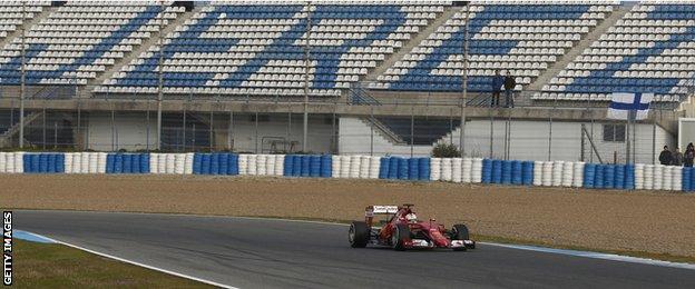 Sebastian Vettel drives during the F1 Testing at the Circuito de Jerez