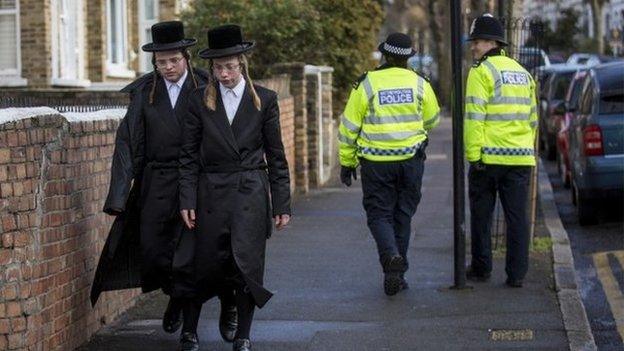 Police and locals in Stamford Hill