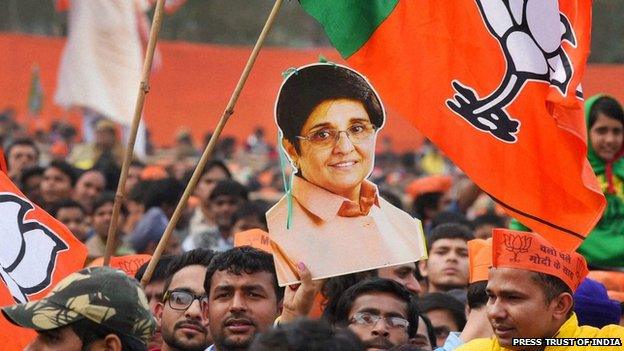 Kiran Bedi supporters at a rally in Delhi, January 2015