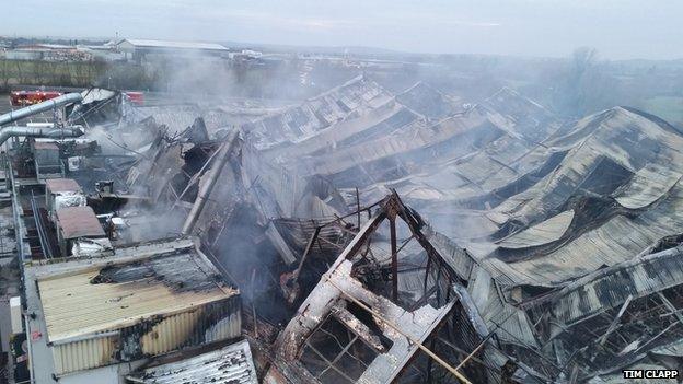 Fire damage at Dowty's in Staverton