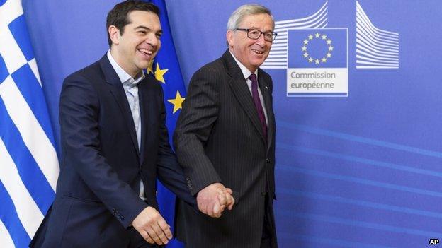 Greek PM Alexis Tsipras (L) with Commission President Jean-Claude Juncker (4 Feb)