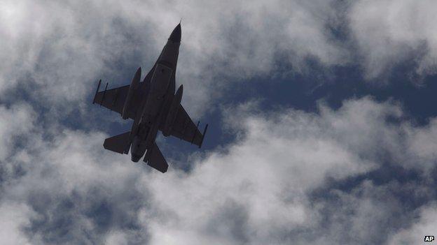 Jordanian fighter jet over village of Aya