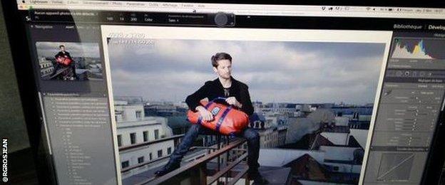 Romain Grosjean in a Paris photoshoot for sponsors