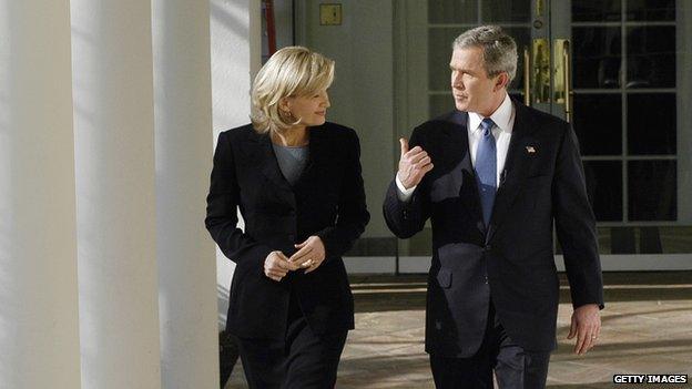 U.S. President George W. Bush talks to ABC News' Diane Sawyer during an interview 16 december 2003