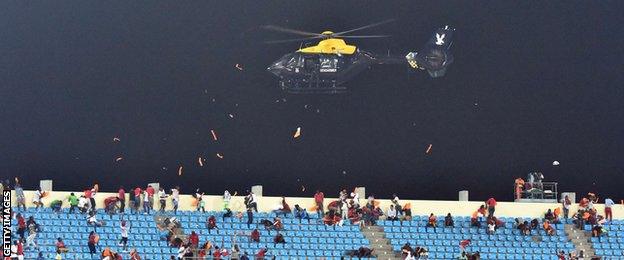 Police helicopter inside Estadio de Malabo