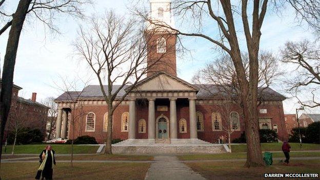 People walk around the Harvard University''s main campus December 19, 2000 in Cambridge, MA