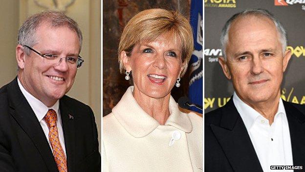 From left, Scott Morrison, Julie Bishop and Malcolm Turnbull