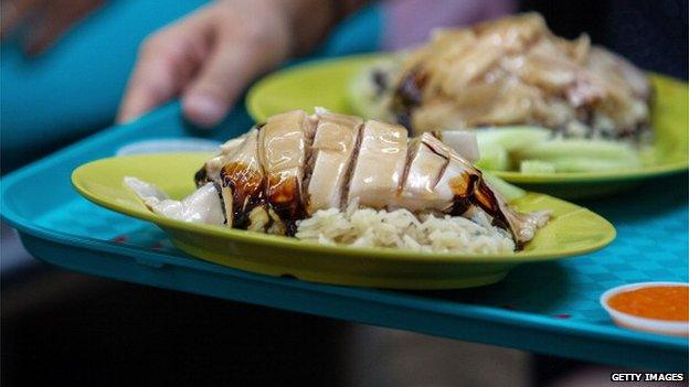 The Tian Tian chicken rice dish is photographed at the Maxwell Food Centre on 5 July 2013 in Singapore.