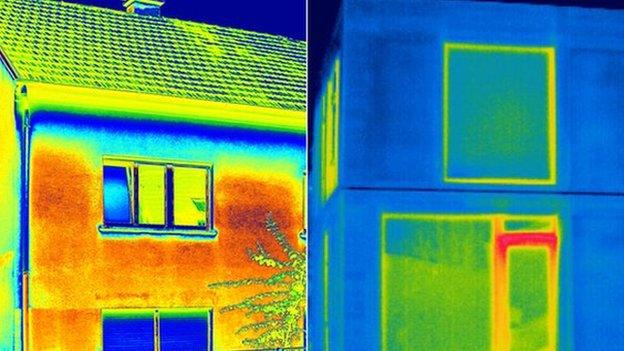 Thermal image of traditional brick and straw bale house (c) University of Bath/Modcell