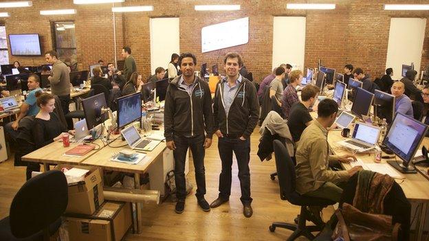 Oisin Hanrahan and co-founder Umang Dua in Handy's New York head office