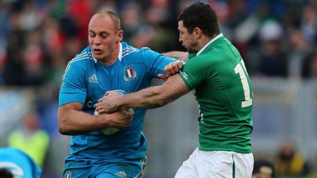 Italy captain Sergio Parisse is tackled by Ireland's Rob Kearney during the 2013 meeting in Rome